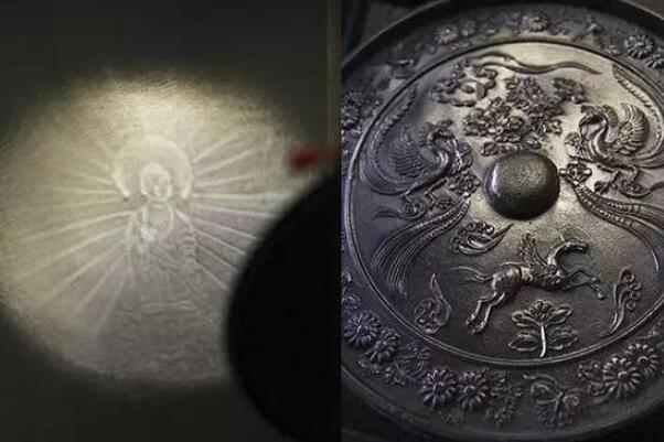 西汉千年魔镜 利用铜镜厚薄反射光线成图像(不是真正透光)