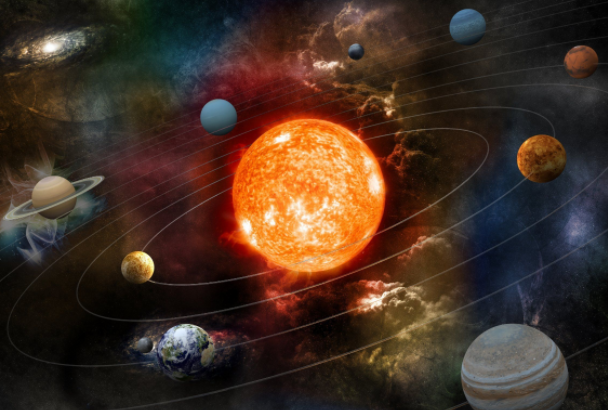 太阳系八大行星示意图：太阳系中最大八颗行星(排列顺序)
